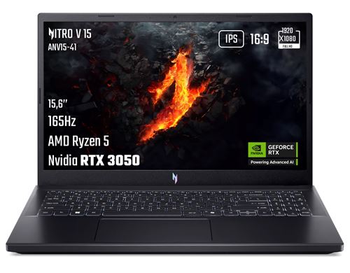 pcportablegamingacernitrov15anv15 41 r30v156fullhd165hzamd 1 | Laptop Malin PC portable gaming Acer Nitro V 15 ANV15-41-R30V 15,6" Full HD 165 Hz AMD Ryzen™ 5 16 Go RAM 512 Go SSD Nvidia GeForce RTX 3050 Noir