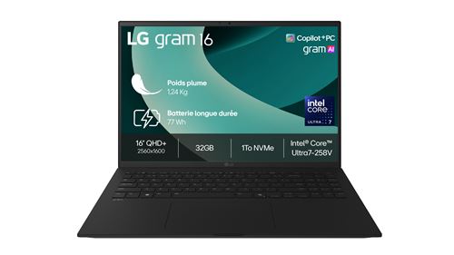 pcportablelggram1616z90tl gau88f16copilotintelcoreultra732 1 | Laptop Malin PC portable LG Gram 16 16Z90TL-G.AU88F 16" Copilot+ Intel® Core™ Ultra 7 32 Go RAM 1 To SSD Noir Obsidien