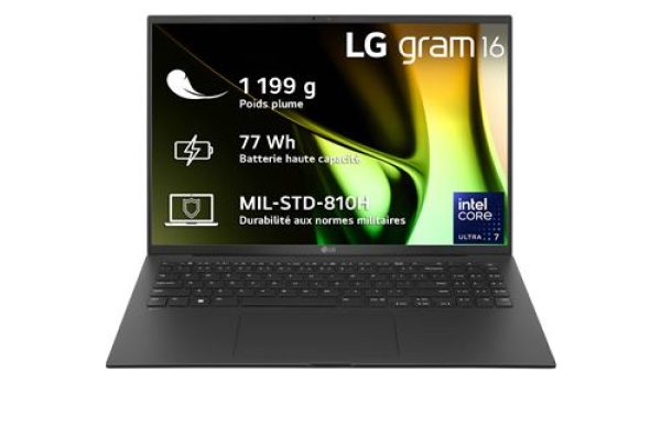 PC portable LG Gram 16Z90S-G.AD78F 16" Intel® Core™ Ultra 7 32 Go RAM 1 To SSD Noir