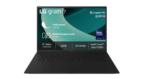 PC portable LG Gram 17 17Z90TL-G.AU8BF 17" Copilot+ Intel® Core™ Ultra 7 32 Go RAM 2 To SSD Noir Obsidien